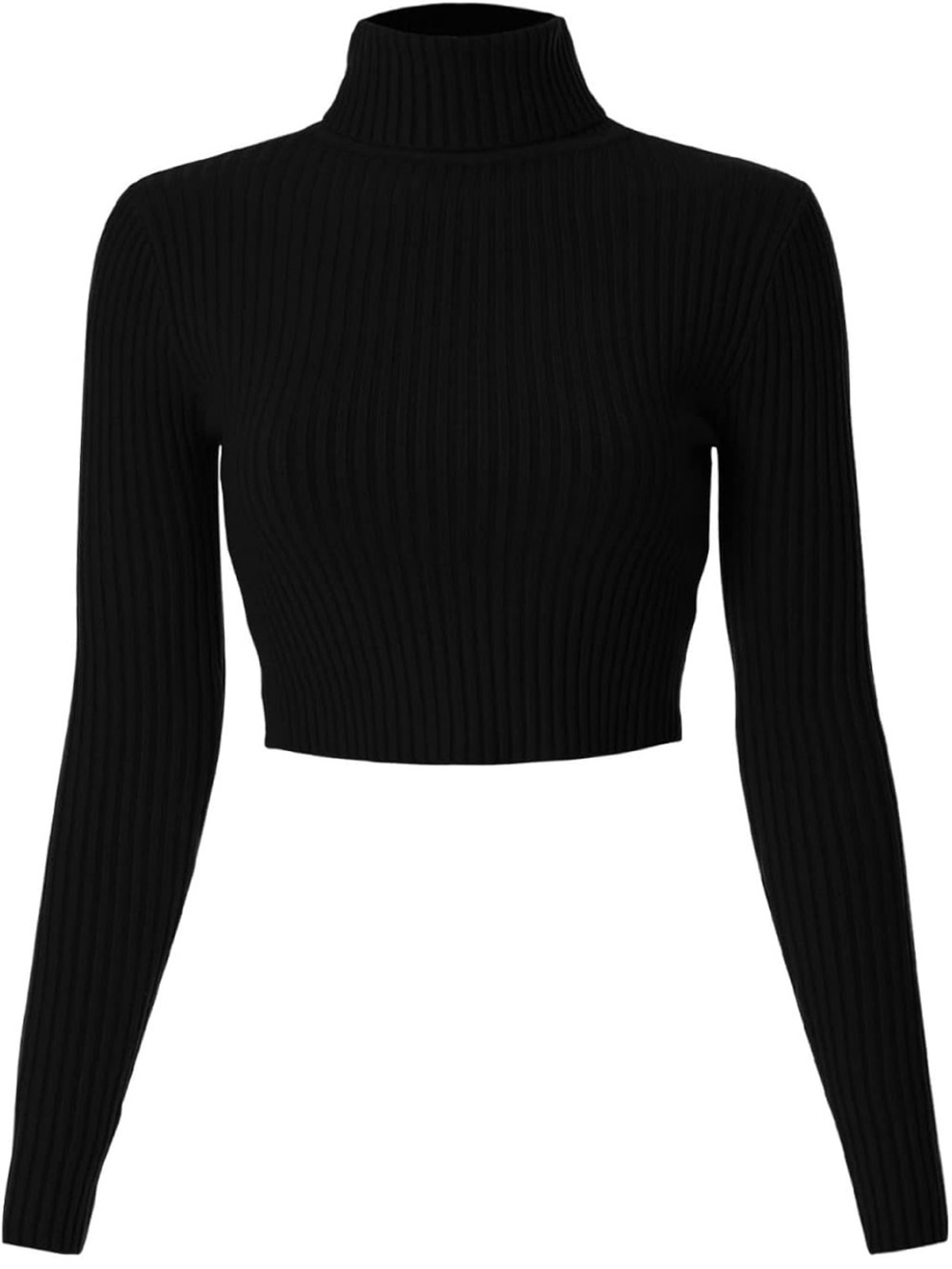 Casual Turtleneck Long Sleeve Ribbed Sweaters Cropped Slim (S) 1256/9-1